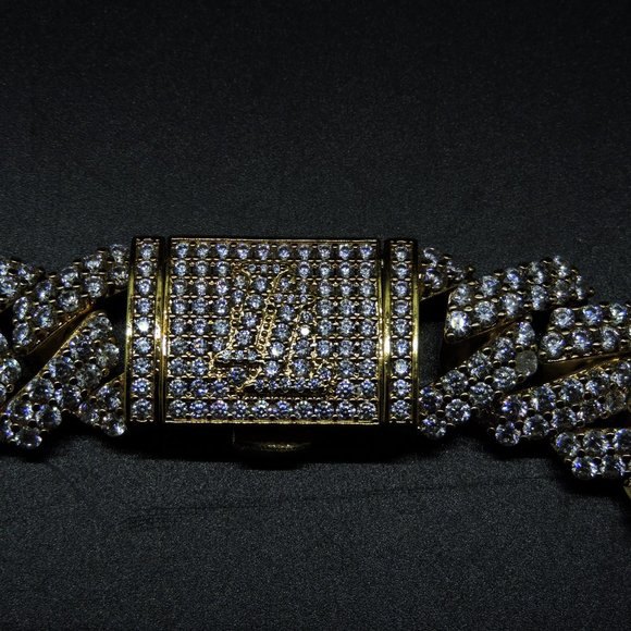 Iced London Gold Plated Diamond Prong Link Choker - Picture 6 of 11